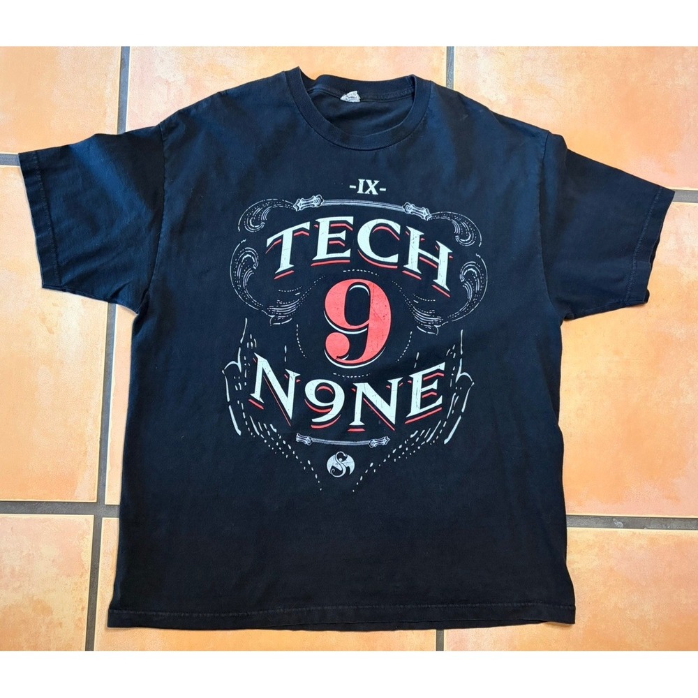 Vintage Tech N9ne X-Large Strange Music Black Shirt Rare 90s Y2K